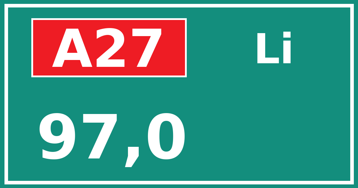 Hectometerbord A27 97,0 zijde Li