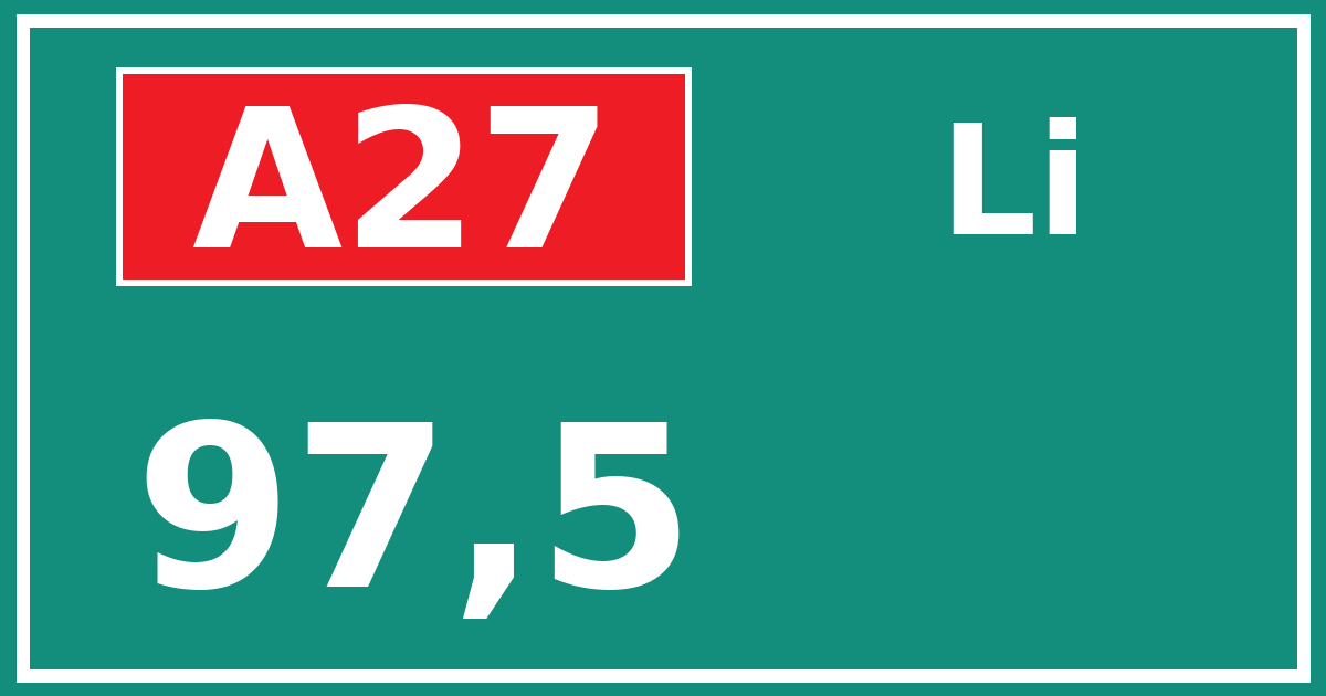 Hectometerbord A27 97,5 zijde Li