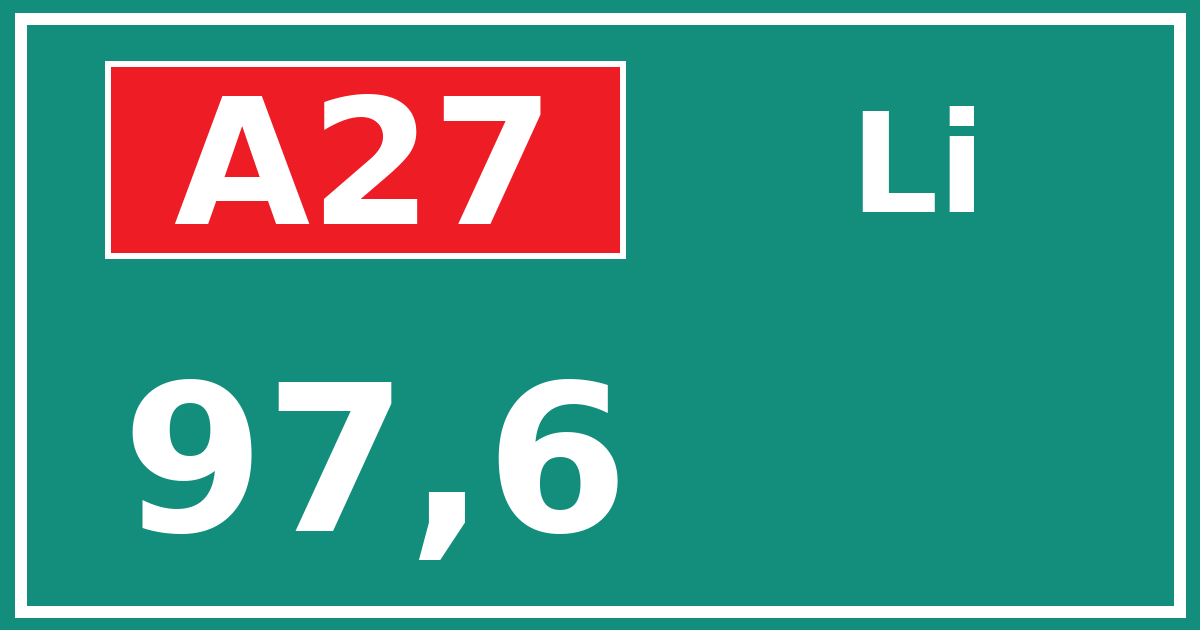 Hectometerbord A27 97,6 zijde Li