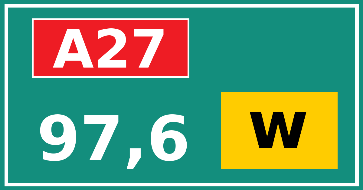 Hectometerbord A27 97,6 letter w