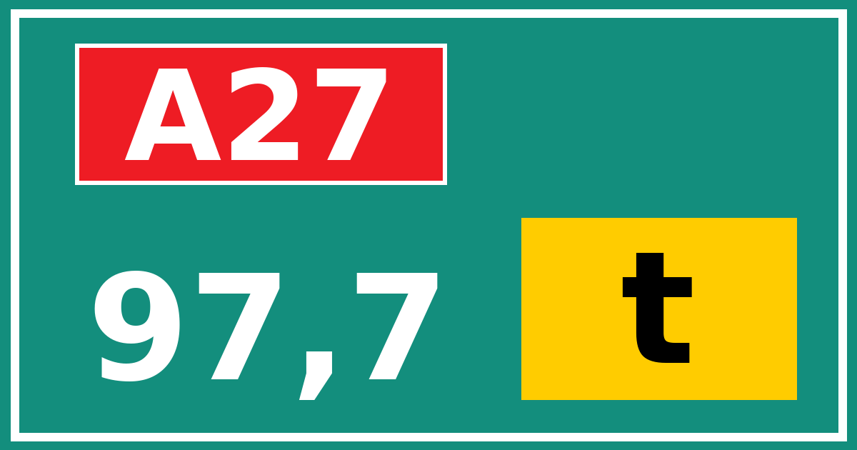 Hectometerbord A27 97,7 letter t