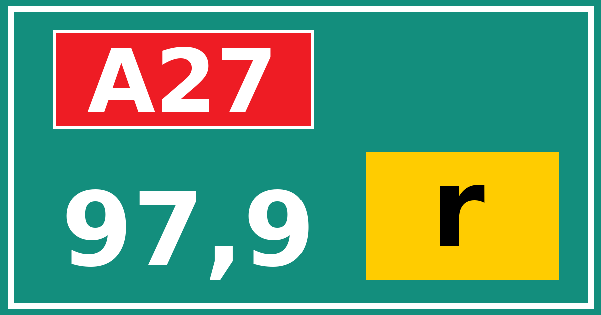 Hectometerbord A27 97,9 letter r