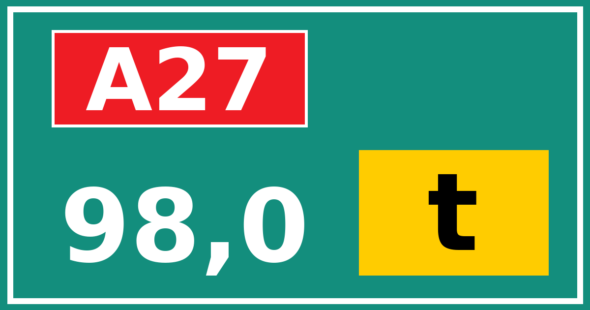 Hectometerbord A27 98,0 letter t