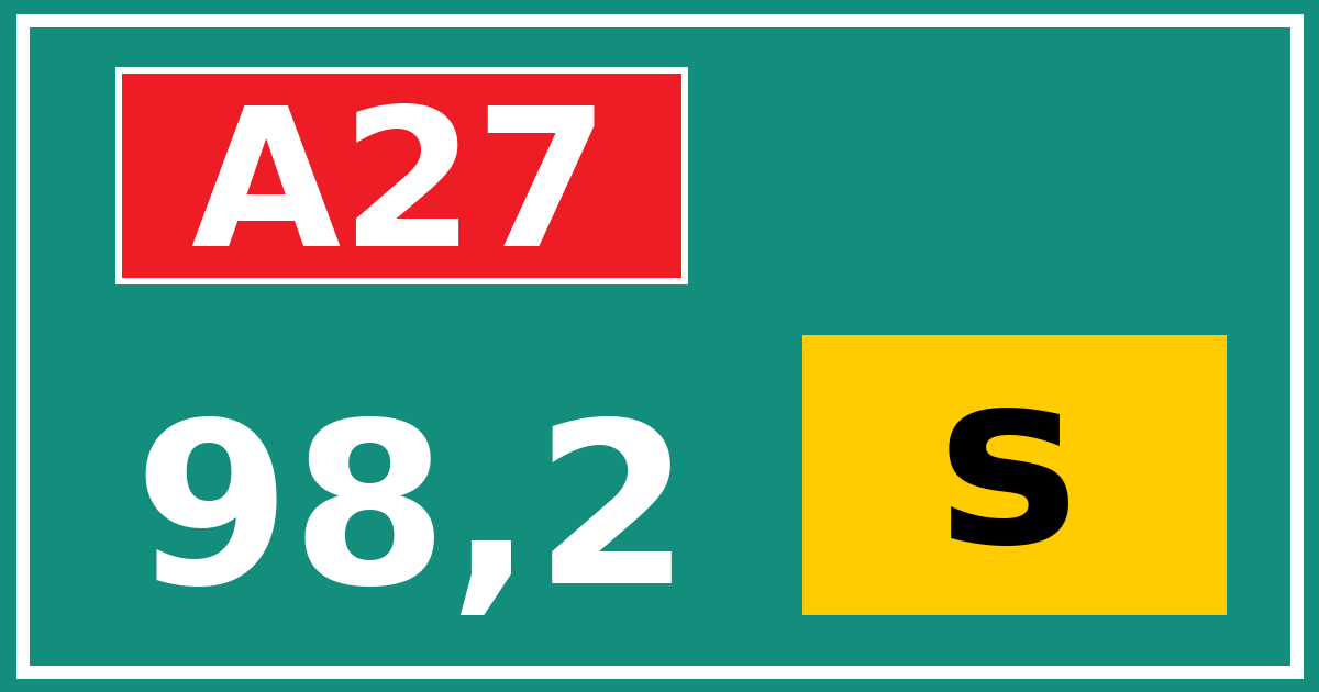 Hectometerbord A27 98,2 letter s