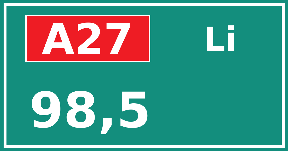 Hectometerbord A27 98,5 zijde Li