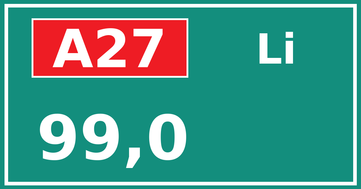 Hectometerbord A27 99,0 zijde Li