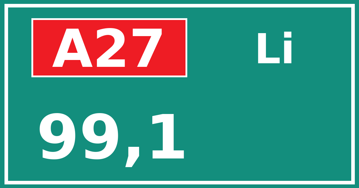 Hectometerbord A27 99,1 zijde Li