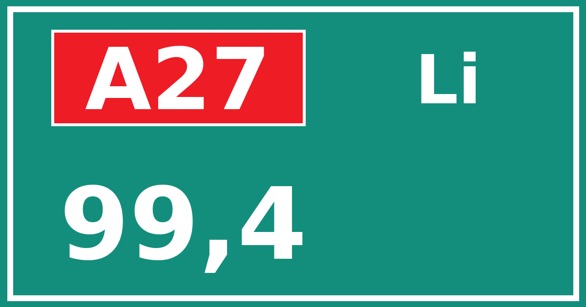 Hectometerbord A27 99,4 zijde Li