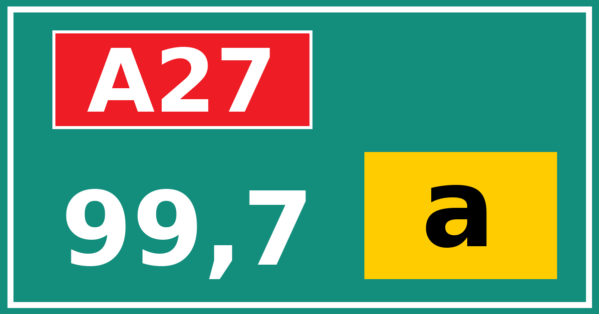 Hectometerbord A27 99,7 letter a