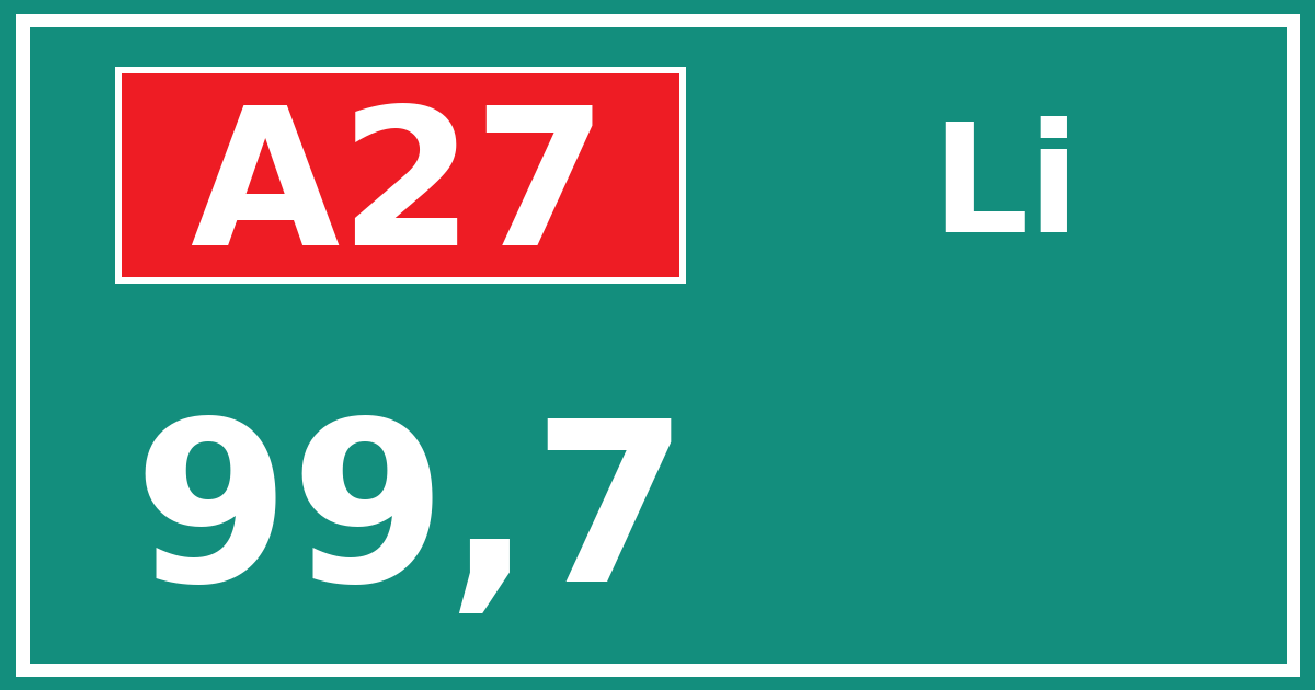 Hectometerbord A27 99,7 zijde Li
