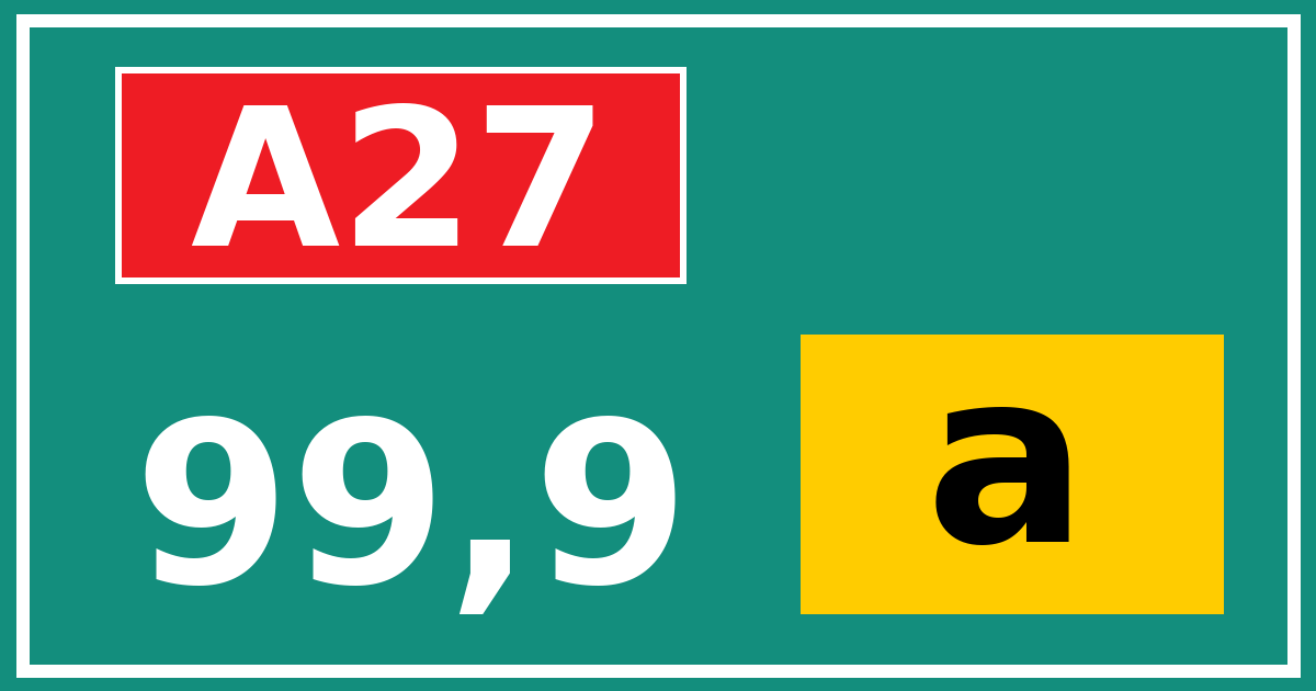 Hectometerbord A27 99,9 letter a