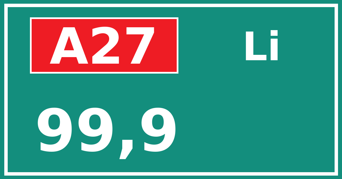 Hectometerbord A27 99,9 zijde Li