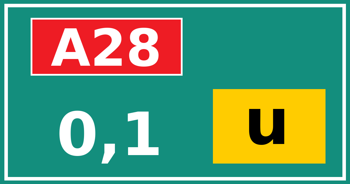 Hectometerbord A28 0,1 letter u