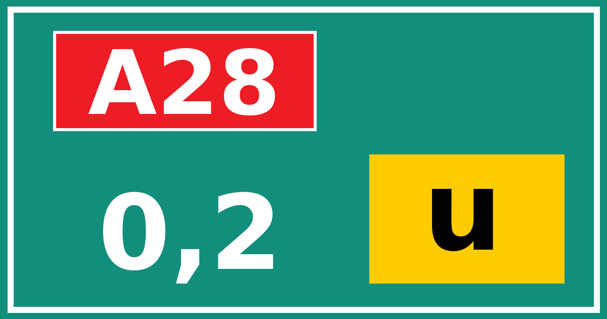 Hectometerbord A28 0,2 letter u
