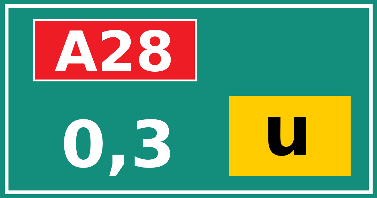 Hectometerbord A28 0,3 letter u