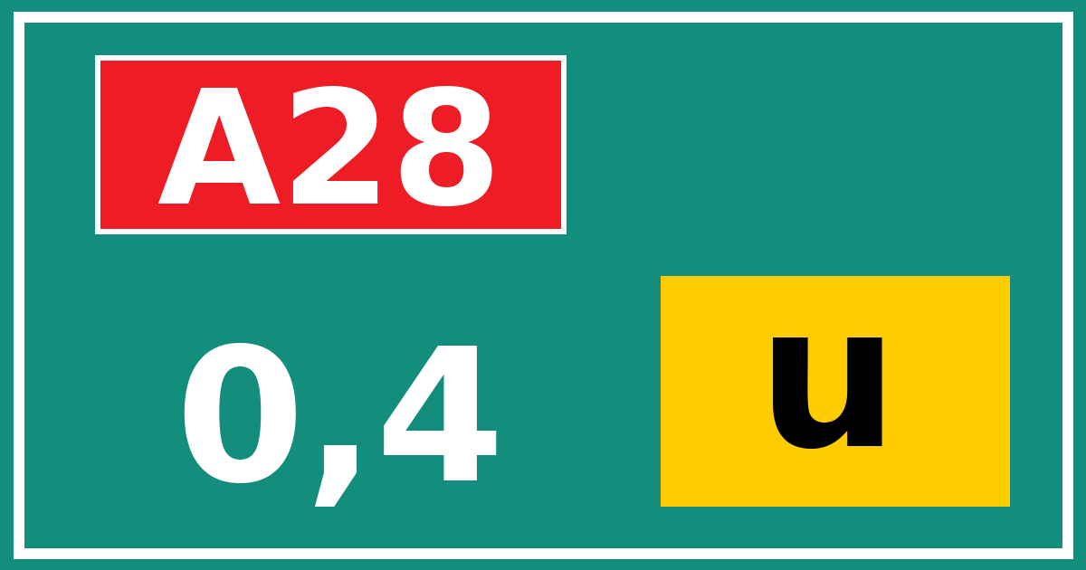 Hectometerbord A28 0,4 letter u