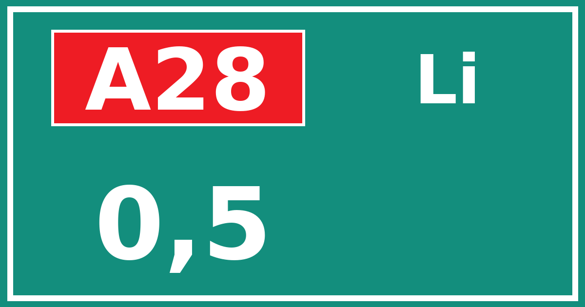 Hectometerbord A28 0,5 zijde Li