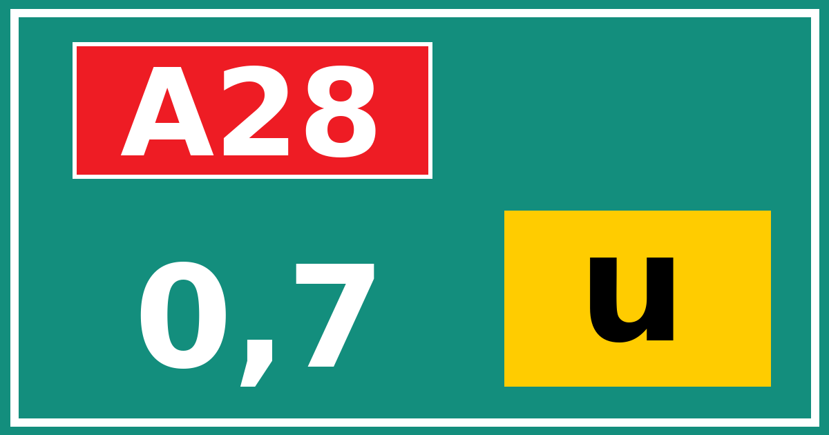 Hectometerbord A28 0,7 letter u