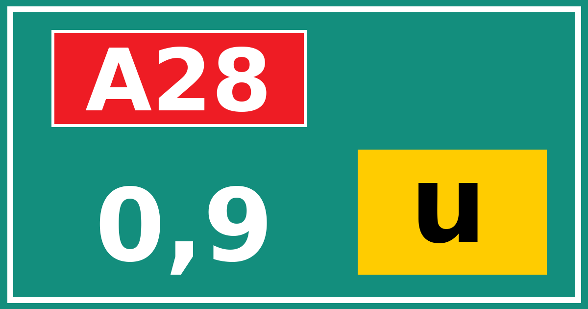Hectometerbord A28 0,9 letter u