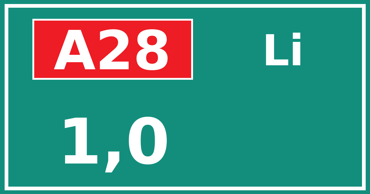 Hectometerbord A28 1,0 zijde Li
