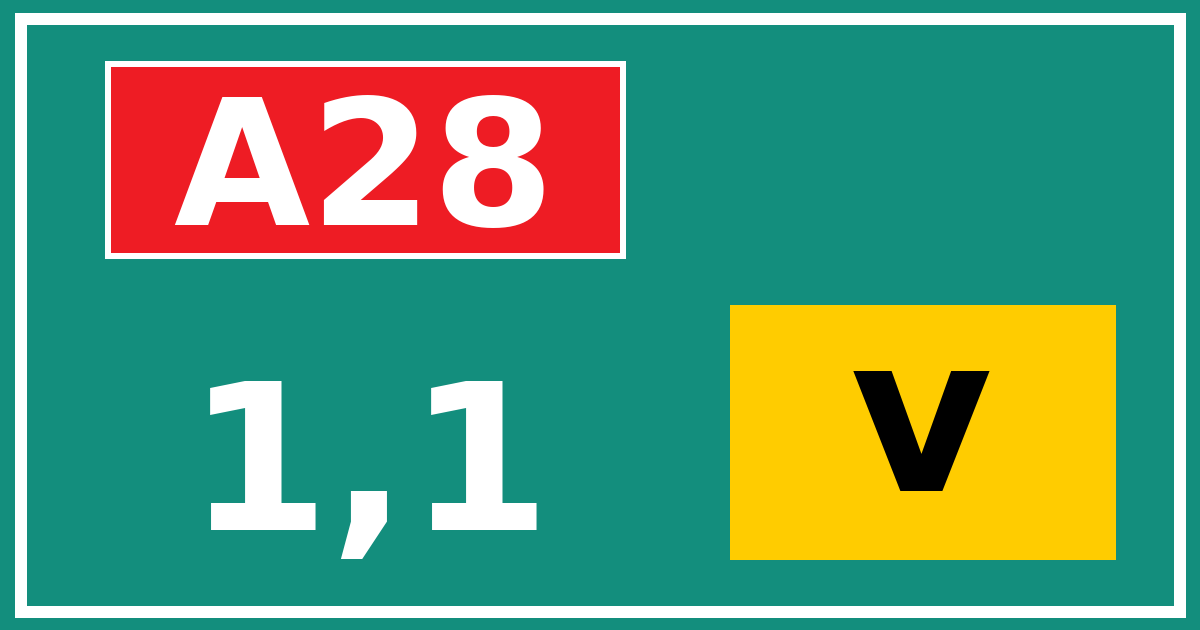 Hectometerbord A28 1,1 letter v