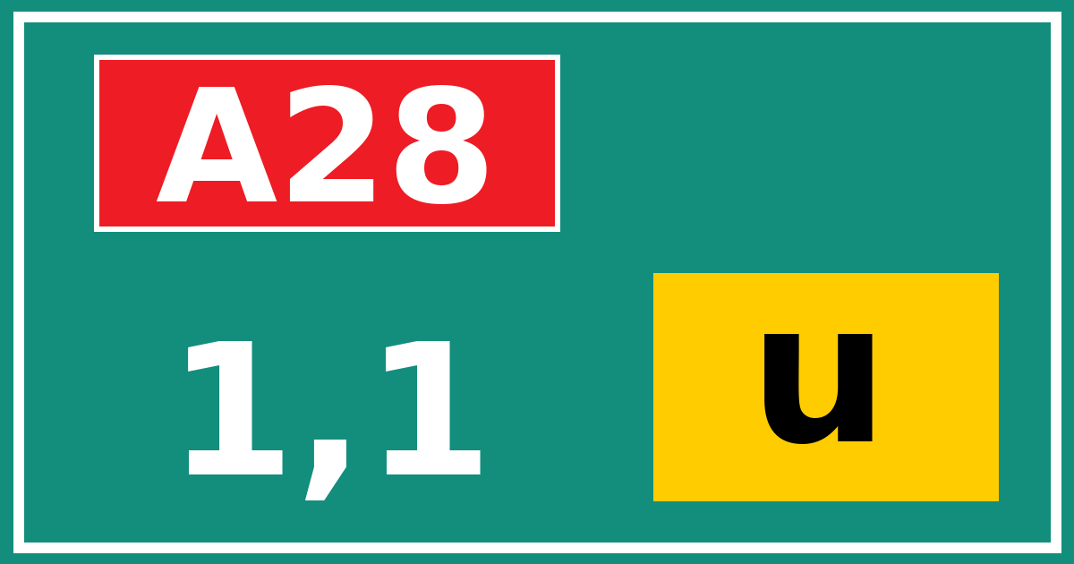 Hectometerbord A28 1,1 letter u