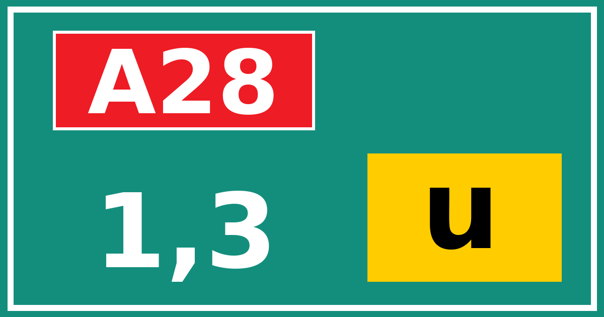 Hectometerbord A28 1,3 letter u