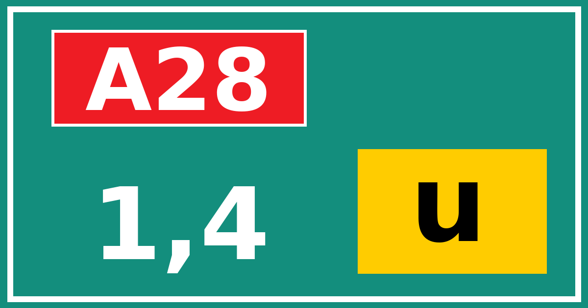 Hectometerbord A28 1,4 letter u