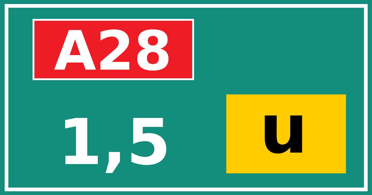 Hectometerbord A28 1,5 letter u