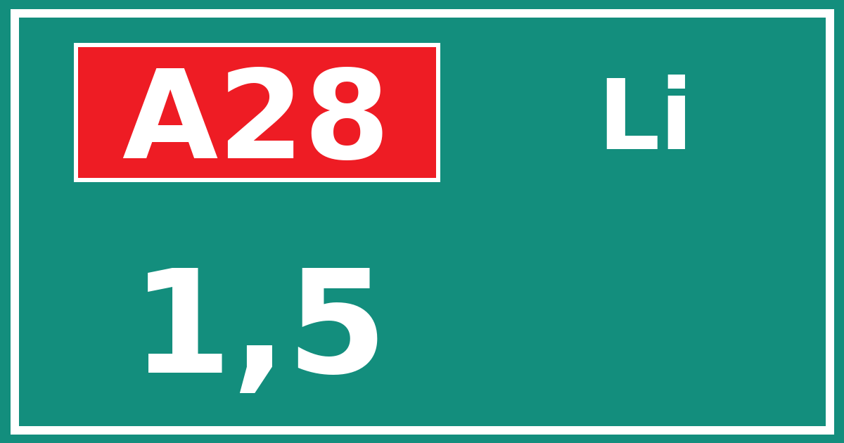 Hectometerbord A28 1,5 zijde Li
