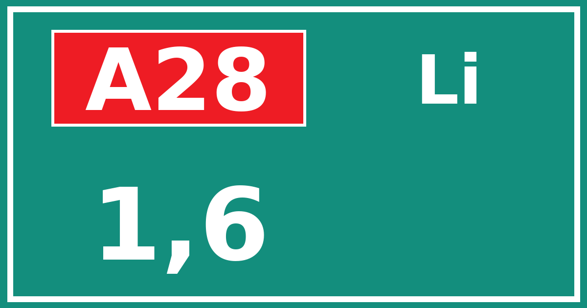Hectometerbord A28 1,6 zijde Li