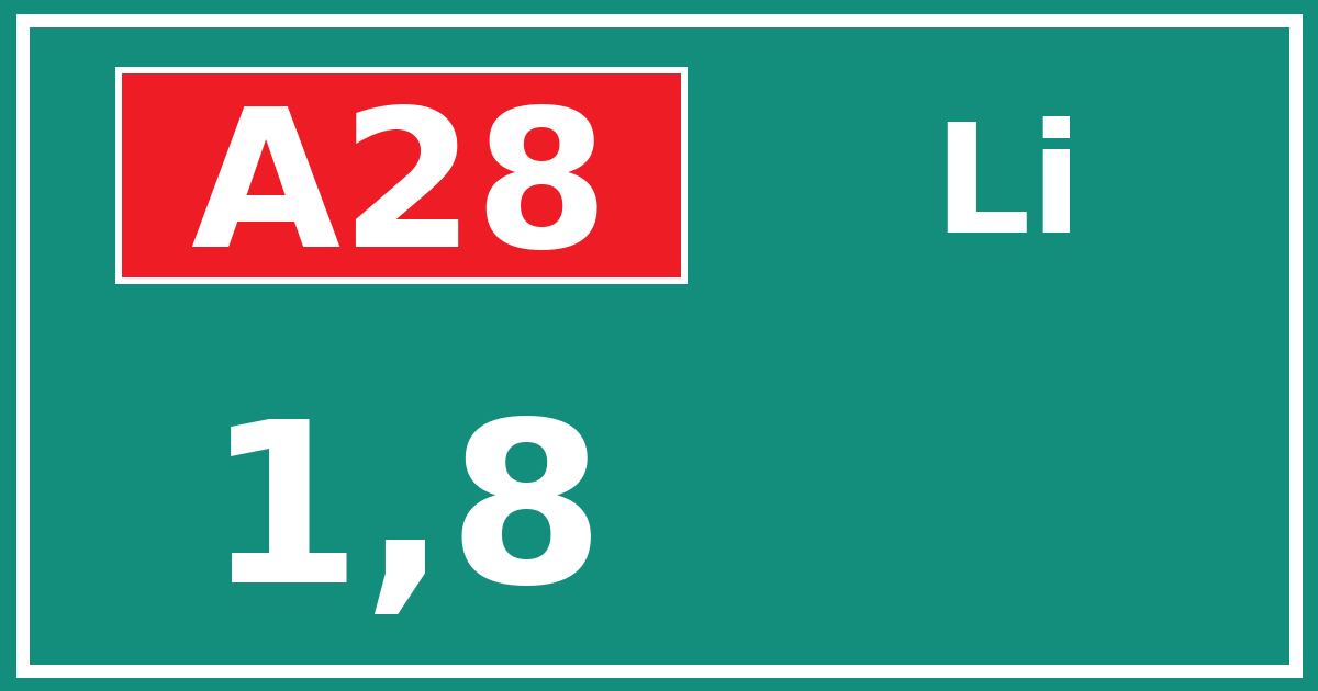 Hectometerbord A28 1,8 zijde Li