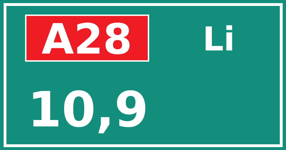 Hectometerbord A28 10,9 zijde Li