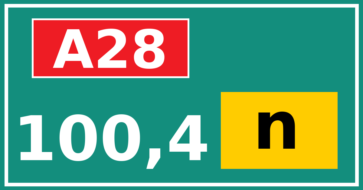 Hectometerbord A28 100,4 letter n