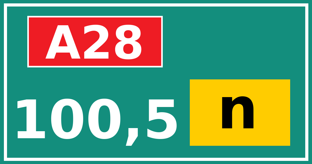 Hectometerbord A28 100,5 letter n