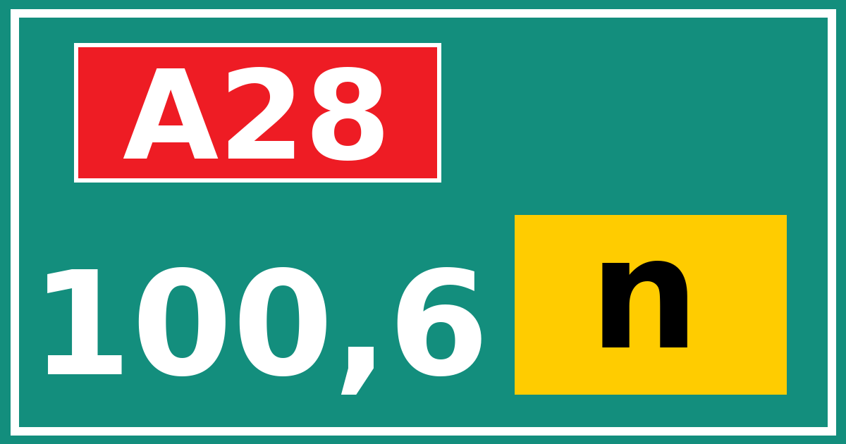 Hectometerbord A28 100,6 letter n