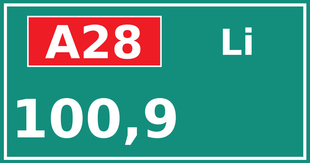 Hectometerbord A28 100,9 zijde Li