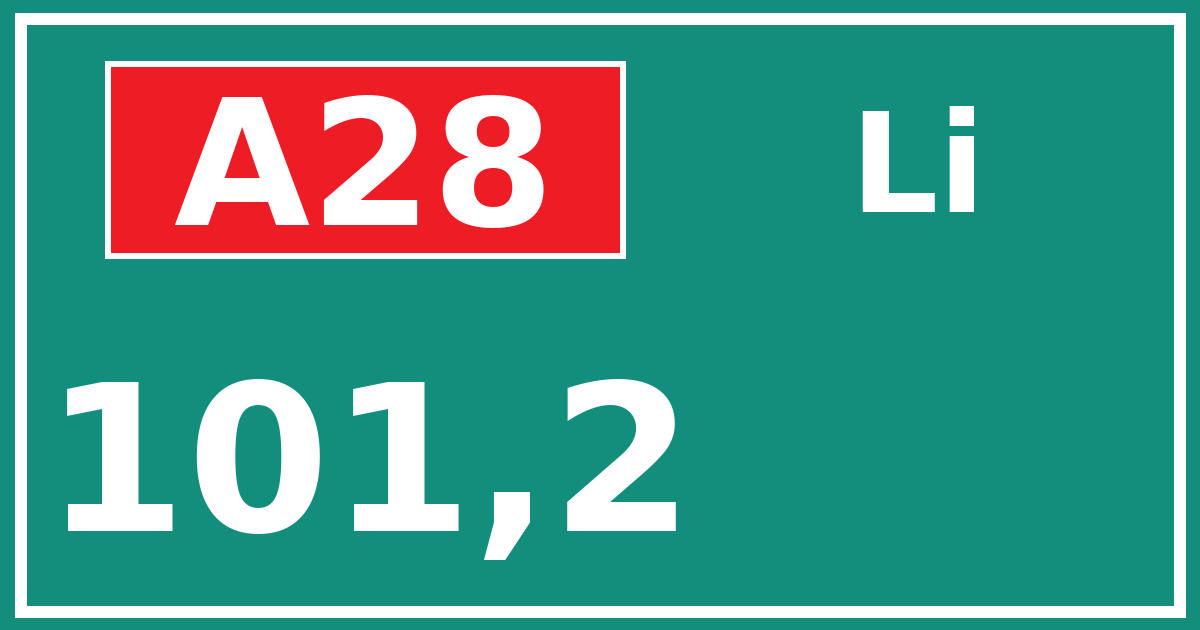Hectometerbord A28 101,2 zijde Li