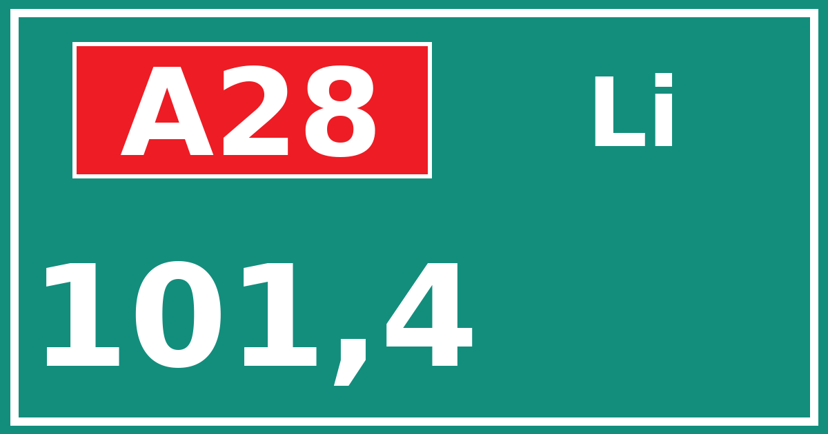 Hectometerbord A28 101,4 zijde Li