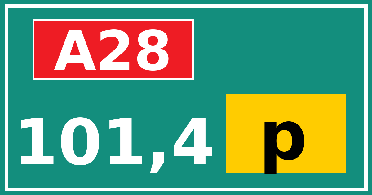 Hectometerbord A28 101,4 letter p