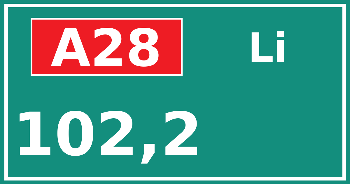 Hectometerbord A28 102,2 zijde Li