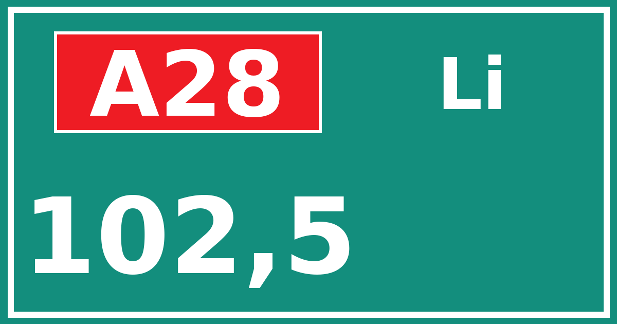 Hectometerbord A28 102,5 zijde Li