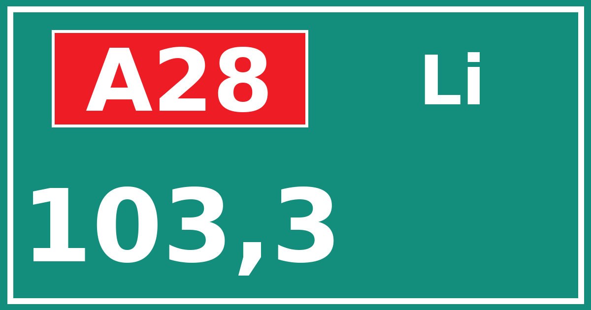 Hectometerbord A28 103,3 zijde Li