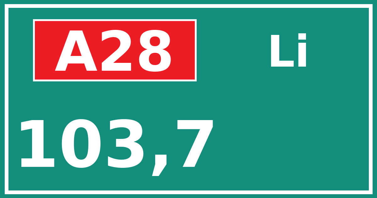 Hectometerbord A28 103,7 zijde Li