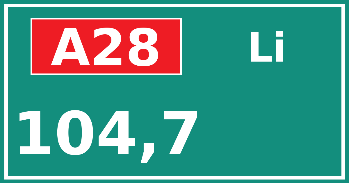 Hectometerbord A28 104,7 zijde Li