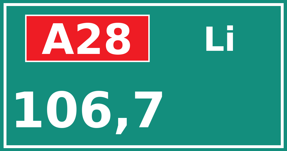 Hectometerbord A28 106,7 zijde Li