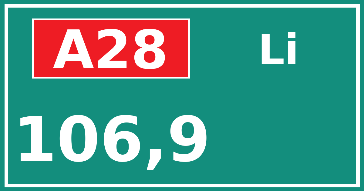 Hectometerbord A28 106,9 zijde Li