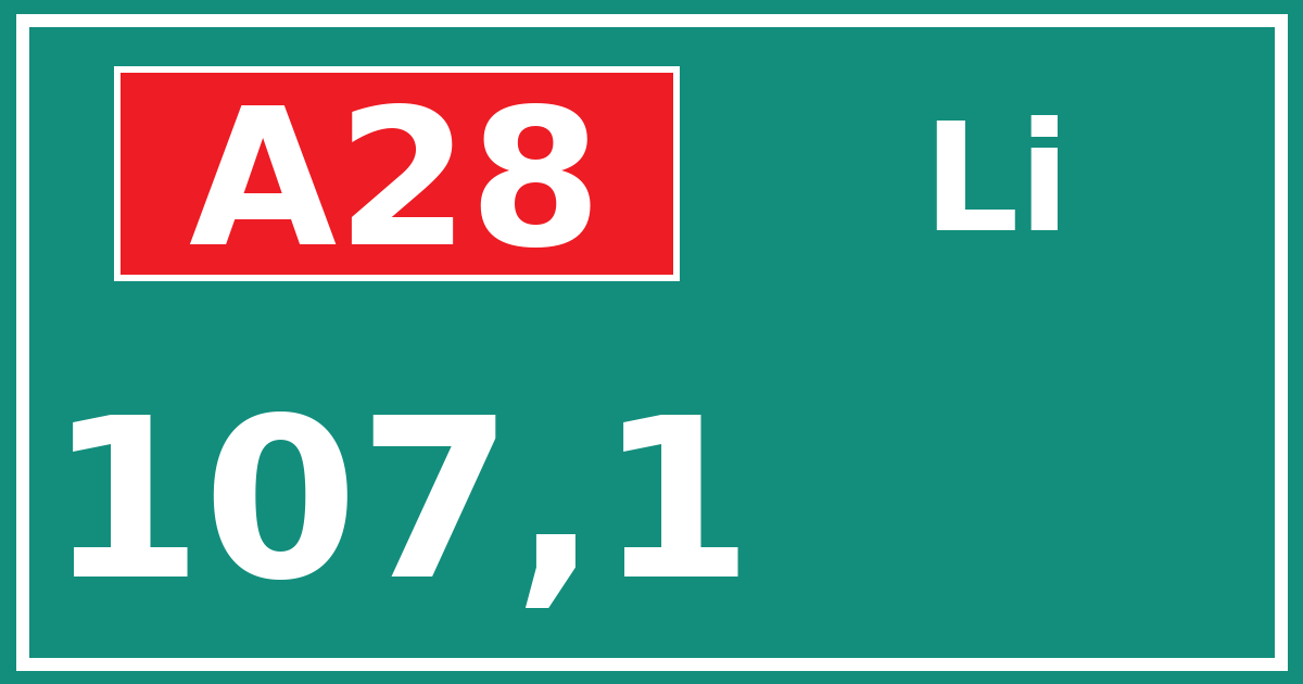 Hectometerbord A28 107,1 zijde Li