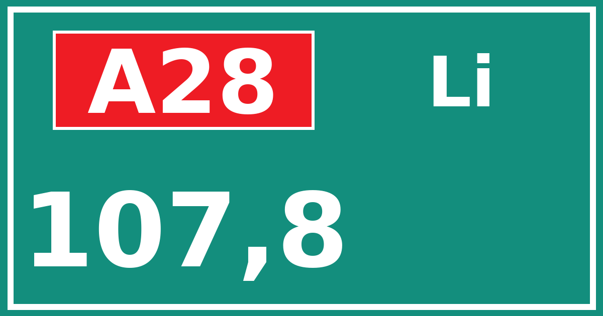 Hectometerbord A28 107,8 zijde Li