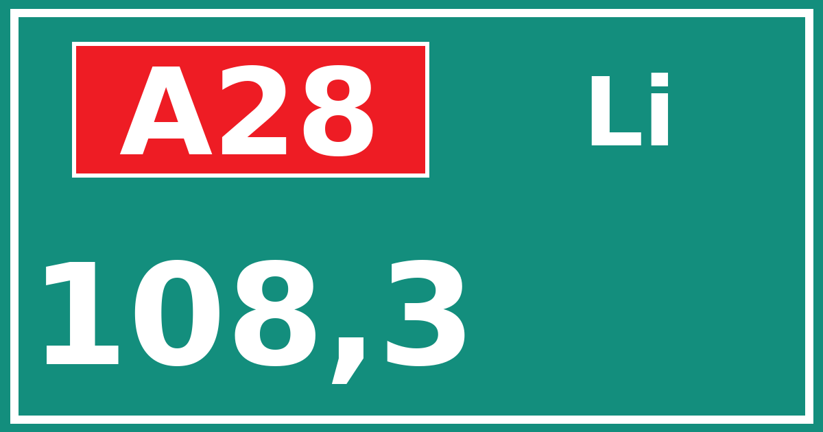 Hectometerbord A28 108,3 zijde Li